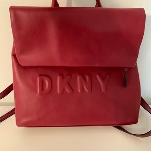 DKNY Red Leather Backpack Purse